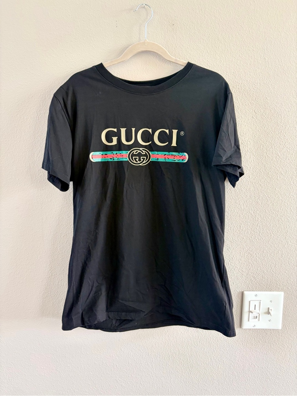 Men’s Authentic Gucci Black Logo Crewneck T-Shirt